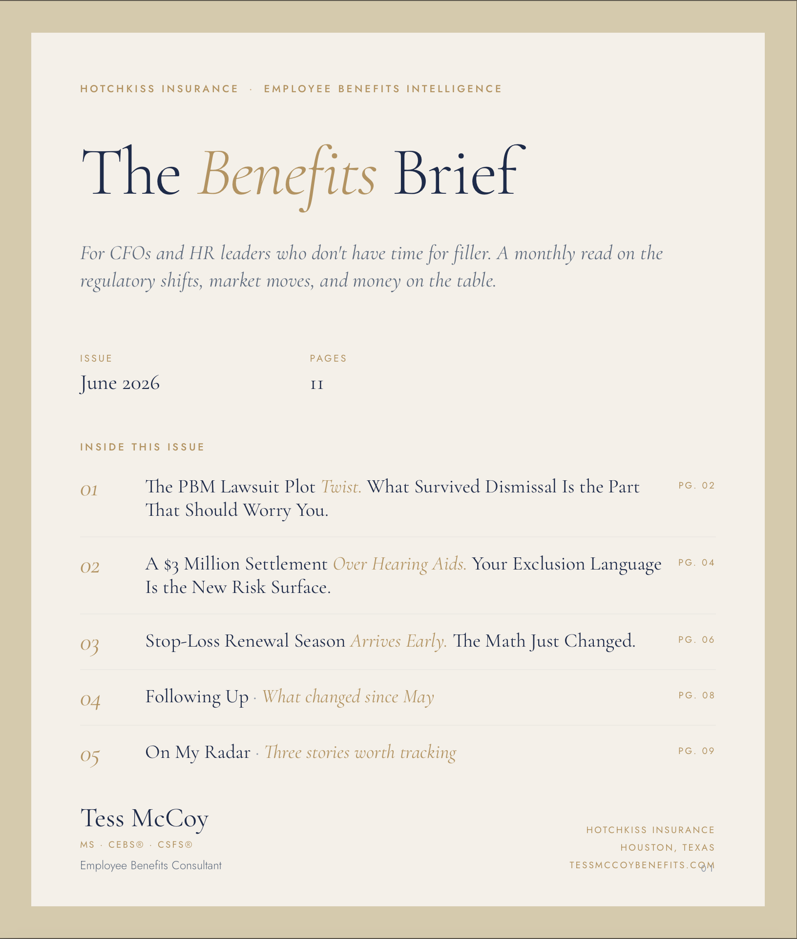 The Benefits Brief, June 2026 — cover and contents
